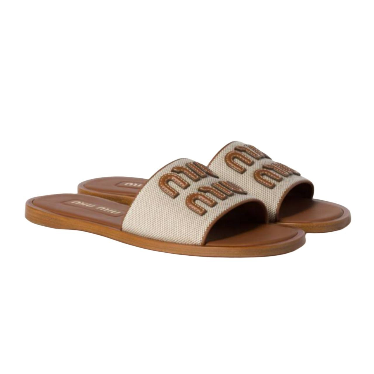 Miu miu Raffia-effect woven fabric slides