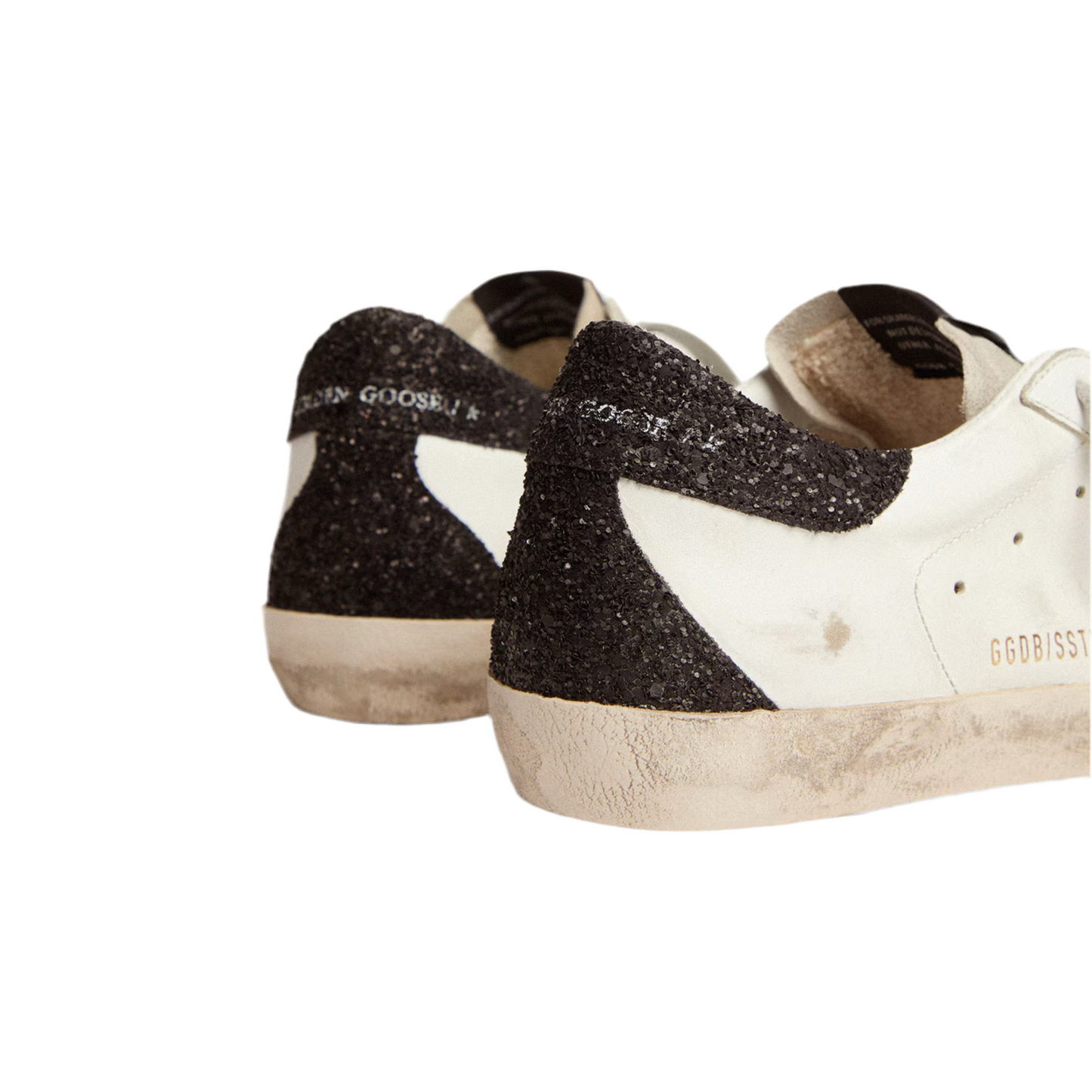 Golden Goose Women’s Super-Star in nappa leather with gold glitter star and black glitter heel tab