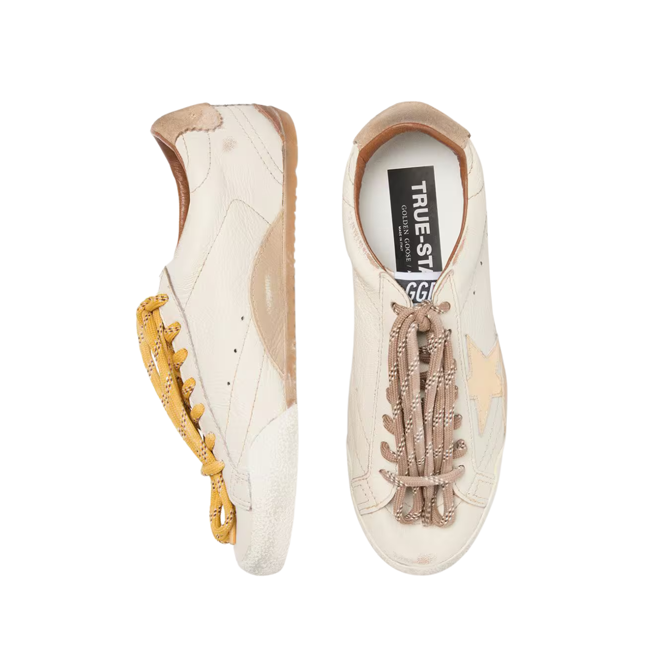 Golden Goose Women's True-Star in white nappa leather with gold star and beige suede heel tab