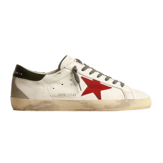 Golden Goose Men's Super-Star with red suede star and green leather heel tab