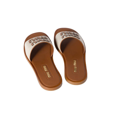 Miu miu Raffia-effect woven fabric slides