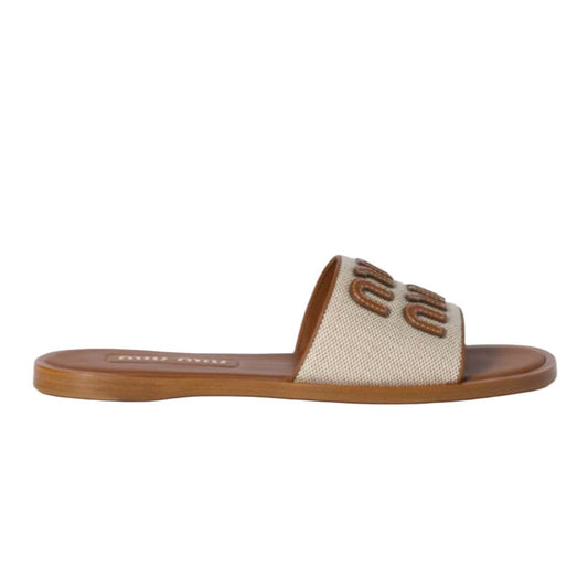Miu miu Raffia-effect woven fabric slides