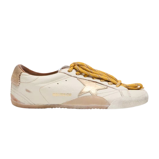 Golden Goose Women's True-Star in white nappa leather with gold star and beige suede heel tab