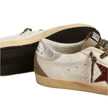 Golden Goose Super-Star with burgundy glitter star and silver heel tab