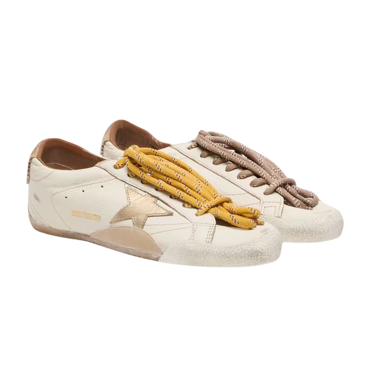 Golden Goose Women's True-Star in white nappa leather with gold star and beige suede heel tab