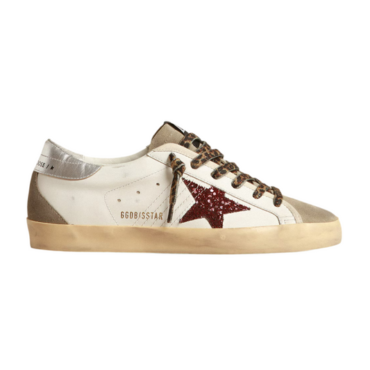 Golden Goose Super-Star with burgundy glitter star and silver heel tab