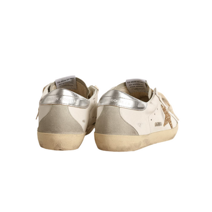 Golden Goose Women's Super-Star with gold glitter star and ice-gray suede inserts