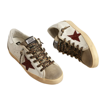 Golden Goose Super-Star with burgundy glitter star and silver heel tab